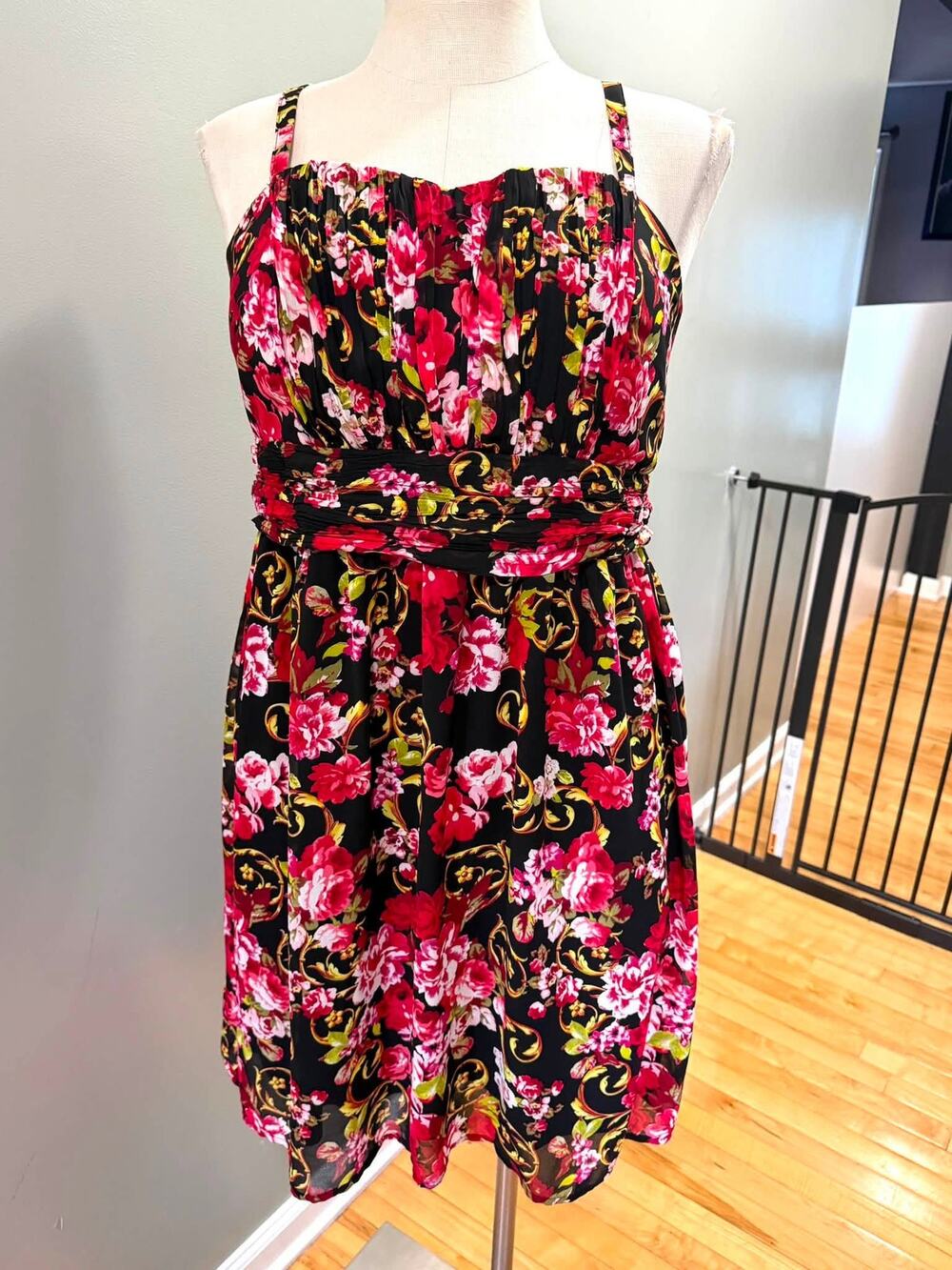 Torrid 2 (2X 18/20) Black‎ Rose Garden Floral Chiffon Babydoll Tank Dress New